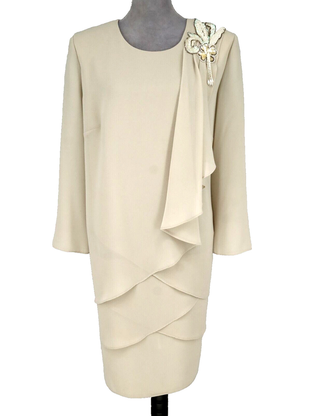 Virgo Dress Womans Plus 20 Petite 20P Ivory Beige Chiffon Tiered Wedding Mob Mog